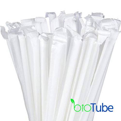 Tamanhos, Medidas e Dimensões do produto 1000 Canudo de Papel Branco Individualmente Hermeticamente Embalados Biotube Biodegradável Reciclável