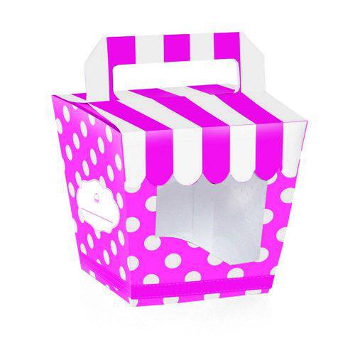 Tamanhos, Medidas e Dimensões do produto 10 Caixas Cupcake com Alça Listras/poa Pink Dec. Festas
