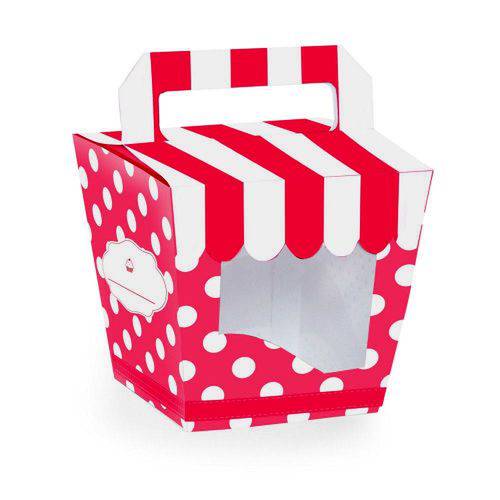 Tamanhos, Medidas e Dimensões do produto 10 Caixas Cupcake Mini com Alça List/poa Vm Decoração Festas