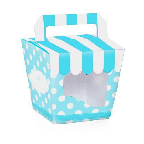 Tamanhos, Medidas e Dimensões do produto 10 Caixas Cupcake Mini com Alca Listras/poa Azul Dec. Festas