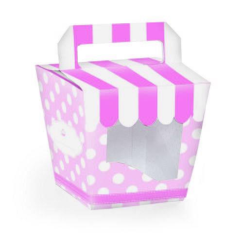 Tamanhos, Medidas e Dimensões do produto 10 Caixas Cupcake Mini com Alca Listras/poa Rosa Dec. Festas