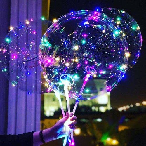 Tamanhos, Medidas e Dimensões do produto 15 Balões com Led Vareta e Pilha Decorativos Transparente Festa Aniversario