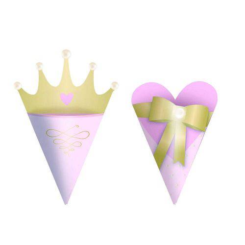 Tamanhos, Medidas e Dimensões do produto 24 Cones Médios Reinado da Princesa Decoração Festas