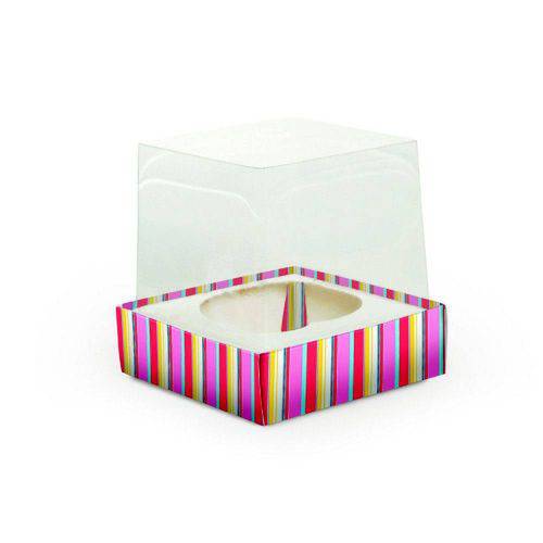 Tamanhos, Medidas e Dimensões do produto 6 Caixas Cupcake com Visor Listras Colors Dec. Festas