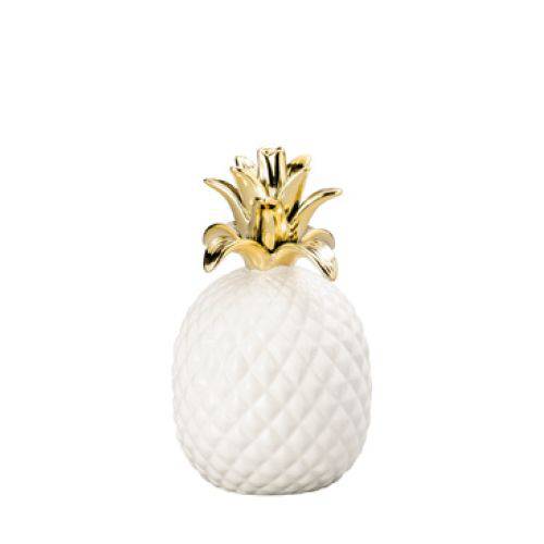 Tamanhos, Medidas e Dimensões do produto Abacaxi Decorativo de Cerâmica Branco e Dourado 3386 - Lyor