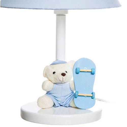 Tamanhos, Medidas e Dimensões do produto Abajur Madeira Urso Skate Azul Quarto Bebê Infantil Menino