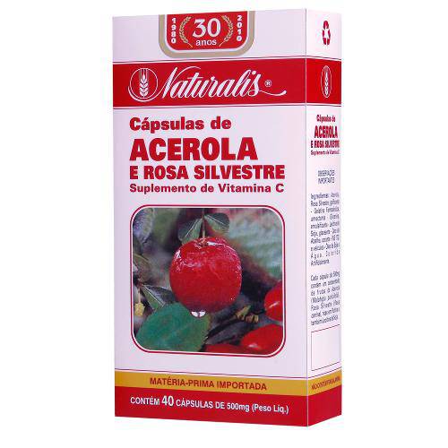 Tamanhos, Medidas e Dimensões do produto Acerola e Rosa Silvestre (500mg) - Fonte de Vitamina C - 40 Cápsulas