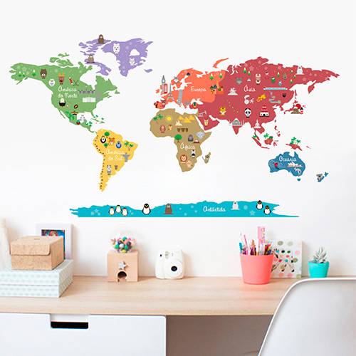 Tamanhos, Medidas e Dimensões do produto Adesivo de Parede Decorativo Infantil Mundo Discovery Stixx Colorido (86x155x86cm)