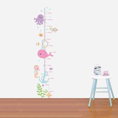 Tamanhos, Medidas e Dimensões do produto Adesivo de Parede Decorativo Infantil Stixx Reguinha Fundo do Mar Menina Colorido (38x140x1cm)
