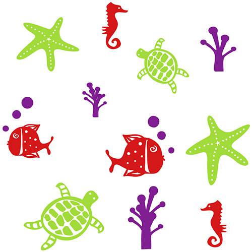 Tamanhos, Medidas e Dimensões do produto Adesivo de Parede Infantil com Peixes e Conchas Aquário Stixx Adesivos Criativos Verde/Roxo/Vermelho (45,6x38,6cm)