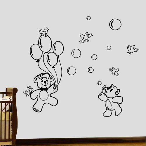 Tamanhos, Medidas e Dimensões do produto Adesivo de Parede Infantil Ursinho com Passarinhos e Balões