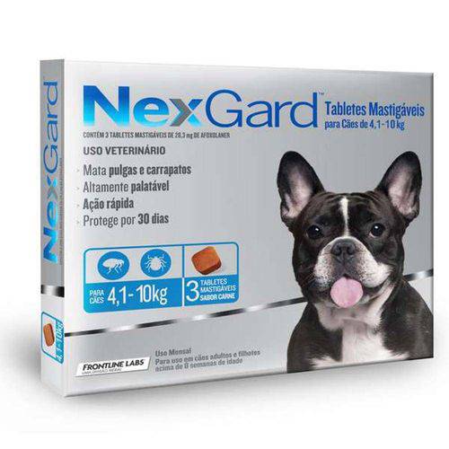 Tamanhos, Medidas e Dimensões do produto Antipulgas e Carrapatos Nexgard 28,3mg para Cães de 4,1 a 10kg 3 Tabletes - Merial