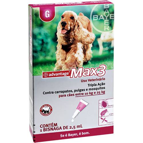 Tamanhos, Medidas e Dimensões do produto Antipulgas e Carrapatos para Cães Advantage Max3 de 10 Até 25kg