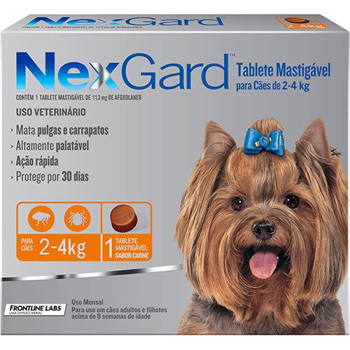 Tamanhos, Medidas e Dimensões do produto Antipulgas e Carrapatos para Cães Nexgard P de 2 a 4kg Tablete Mastigável