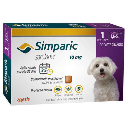 Tamanhos, Medidas e Dimensões do produto Antipulgas Zoetis Simparic 10 Mg para Cães 2,6 a 5 Kg