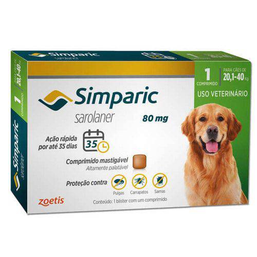 Tamanhos, Medidas e Dimensões do produto Antipulgas Zoetis Simparic 80 Mg para Cães 20,1 a 40 Kg - Zoetis