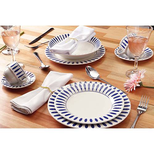 Tamanhos, Medidas e Dimensões do produto Aparelho de Jantar 42 Peças Cerâmica Gotas Branco/Azul - At.home By Corona