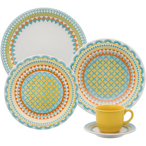 Tamanhos, Medidas e Dimensões do produto Aparelho de Jantar/Chá 20 Peças Cerâmica Floreal Bilro Colorido - Oxford