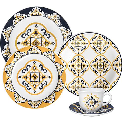 Tamanhos, Medidas e Dimensões do produto Aparelho de Jantar e Chá 20 Peças Cerâmica Floreal São Luis Amarelo - Oxford Daily
