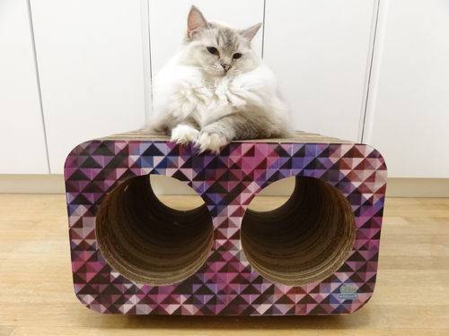 Tamanhos, Medidas e Dimensões do produto Arranhador e Brinquedo Interativo para Gatos Cat Box - Duplo Redondo - Quadriculado Rosa