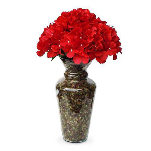 Tamanhos, Medidas e Dimensões do produto Arranjo de Flores Artificiais Hortênsias Vermelha no Vaso de Vidro 30x20cm