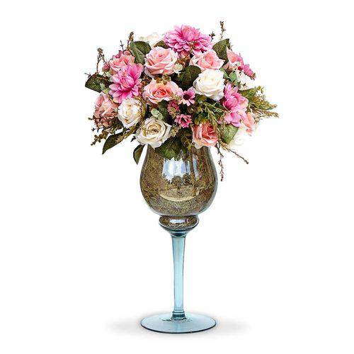 Tamanhos, Medidas e Dimensões do produto Arranjo de Flores Artificiais Mistas na Taça de Vidro 60x30cm