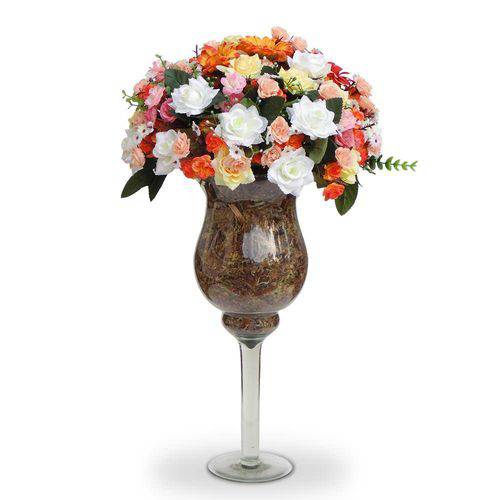 Tamanhos, Medidas e Dimensões do produto Arranjo de Flores Artificiais Mistas 2 na Taça de Vidro 60x30cm