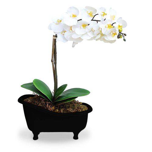 Tamanhos, Medidas e Dimensões do produto Arranjo de Flores Artificiais Orquideas Brancas Cachepot Banheira Preta