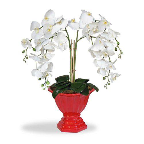 Tamanhos, Medidas e Dimensões do produto Arranjo de Flores Artificiais Orquideas Brancas Cachepot Pedestal Vermelho 60x30 Cm