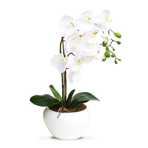 Tamanhos, Medidas e Dimensões do produto Arranjo de Flores Artificiais Orquideas Brancas Vaso Bowl 45x20 Cm