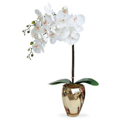 Tamanhos, Medidas e Dimensões do produto Arranjo de Flores Artificiais Orquideas no Vaso Dourado 45x15 Cm
