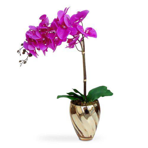 Tamanhos, Medidas e Dimensões do produto Arranjo de Flores Artificiais Orquideas Roxas Vaso Espelhado Dourado 45x15 Cm