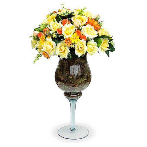 Tamanhos, Medidas e Dimensões do produto Arranjo de Flores Artificiais Rosas Amarelas na Taça de Vidro 60x30 Cm