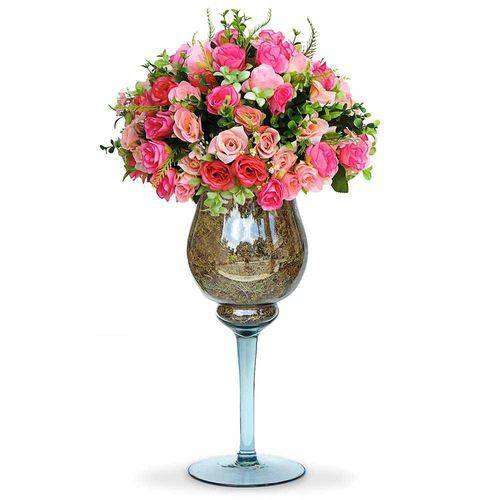 Tamanhos, Medidas e Dimensões do produto Arranjo de Flores Artificiais Rosas Mistas na Taca De-Vidro Grande 60x30 Cm