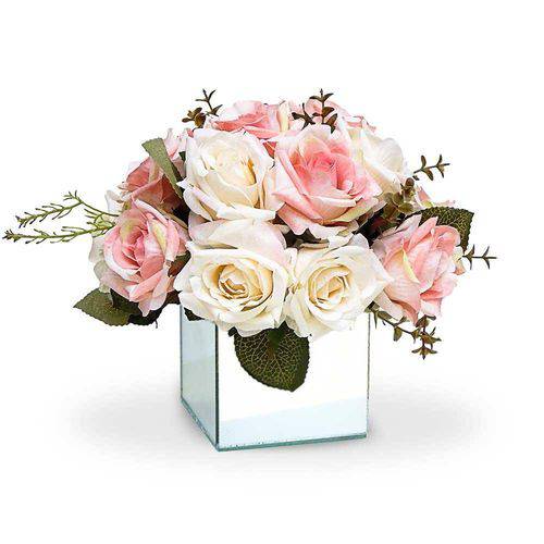 Tamanhos, Medidas e Dimensões do produto Arranjo de Flores Artificiais Rosas Mistas Vaso Espelhado Pequeno 25x15