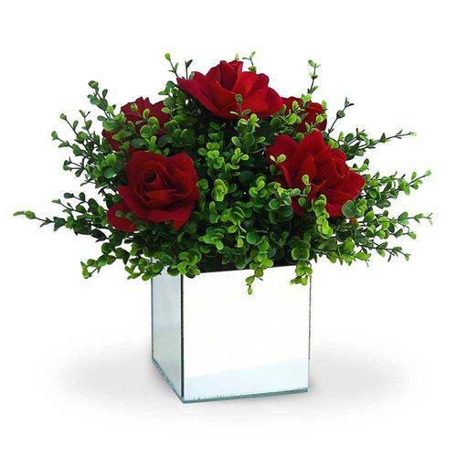 Tamanhos, Medidas e Dimensões do produto Arranjo de Flores Artificiais Rosas no Vaso Espelhado 30 Cm