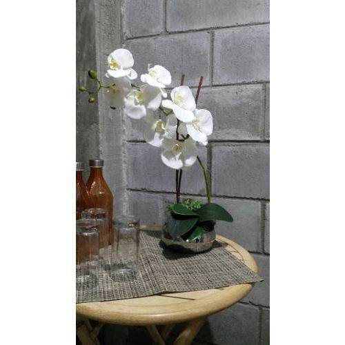Tamanhos, Medidas e Dimensões do produto Arranjo de Orquideas Artificiais Brancas Vaso de Inox - Orquidea Artificial Flor