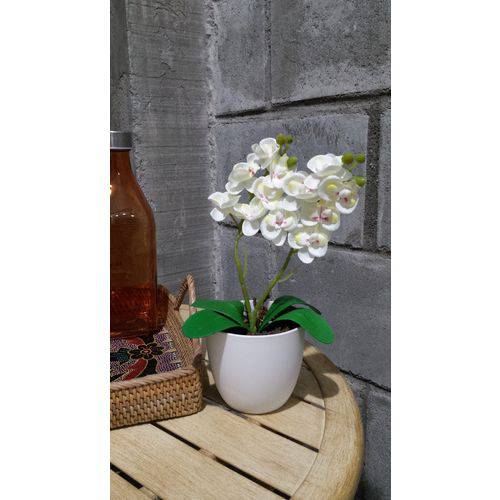 Tamanhos, Medidas e Dimensões do produto Arranjo de Orquideas Artificiais Pequeno - Vaso Branco - Flores Artificiais
