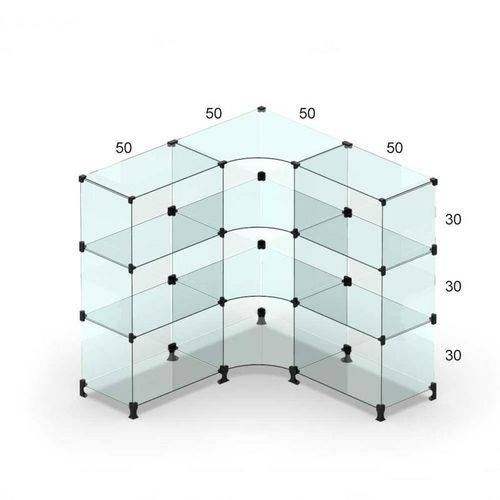 Tamanhos, Medidas e Dimensões do produto Balcão de Atendimento em L Modulado de Vidro 1,00 X 1,00 X 1,00 X 0,30