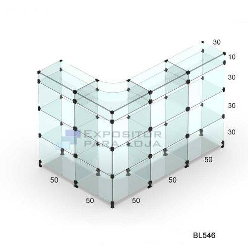Tamanhos, Medidas e Dimensões do produto Balcão em L de Atendimento Modulado em Vidro 100x150x110x30cm
