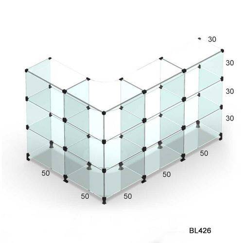 Tamanhos, Medidas e Dimensões do produto Balcão Vitrine de Atendimento L Modulado em Vidro 1,00 X 1,50 X 1,00 X 0,30
