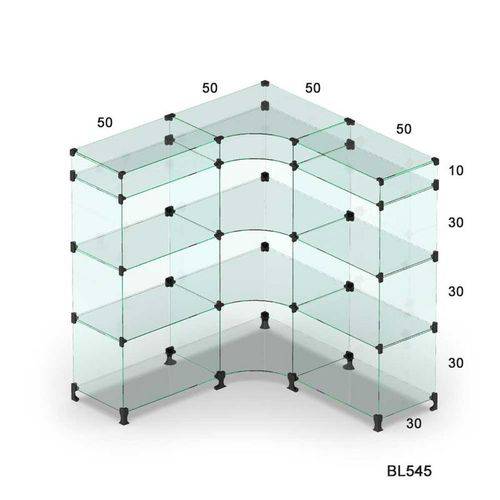 Tamanhos, Medidas e Dimensões do produto Balcão Vitrine de Vidro em L de Atendimento Modulado com Porta Bijouteria 100x100x110x30cm