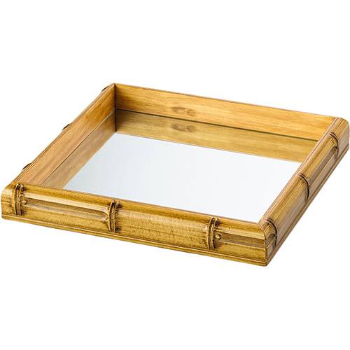 Tamanhos, Medidas e Dimensões do produto Bandeja de Madeira Perfil Bambu com Espelho 27x27x4cm - Rojemac