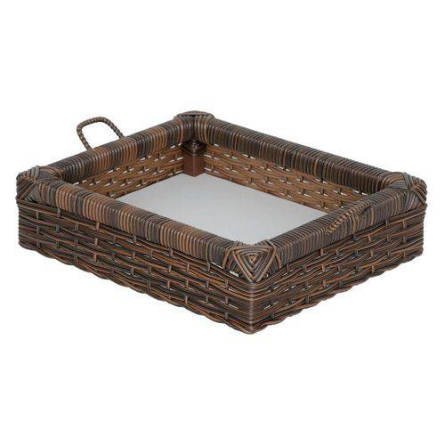 Tamanhos, Medidas e Dimensões do produto Bandeja Retangular Artesanal 30x26x8cm com Alça Fibra Sintetica Tipo Junco / Vime / Rattan