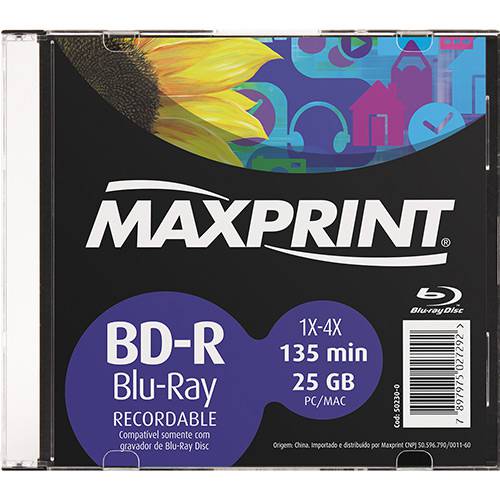 Tamanhos, Medidas e Dimensões do produto BD-­R Slim Maxprint 25GB/135min 2x