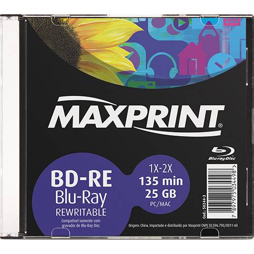 Tamanhos, Medidas e Dimensões do produto BD-­RE Slim Maxprint 25GB/135min 2x