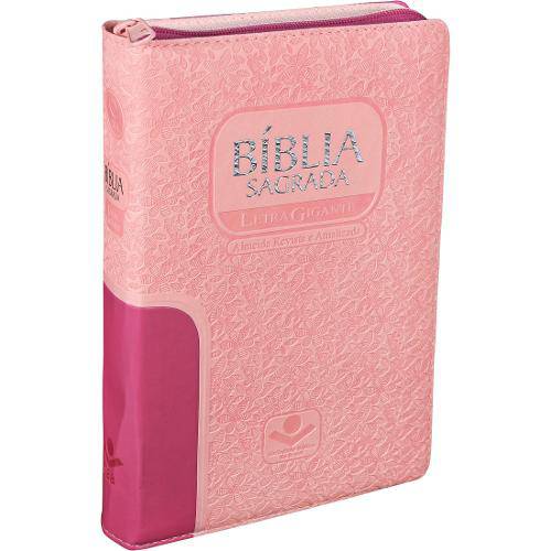 Tamanhos, Medidas e Dimensões do produto Bíblia Grande - Letra Gigante e Índice com Zíper - Revista e Atualizada - Rosa com Pink