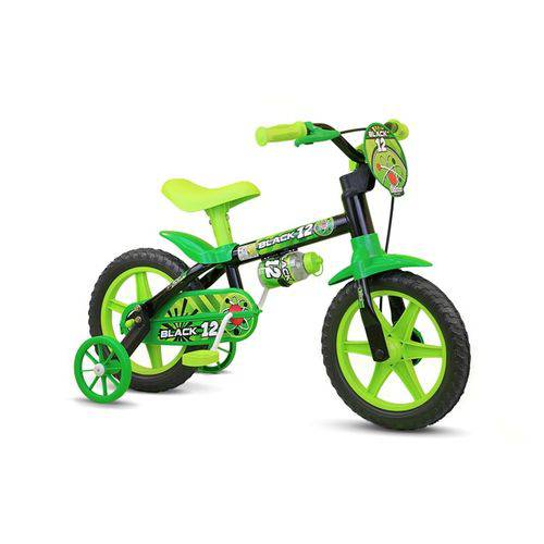 Tamanhos, Medidas e Dimensões do produto Bicicleta Infantil Masculina Preto Verde Aro 12 Black 12