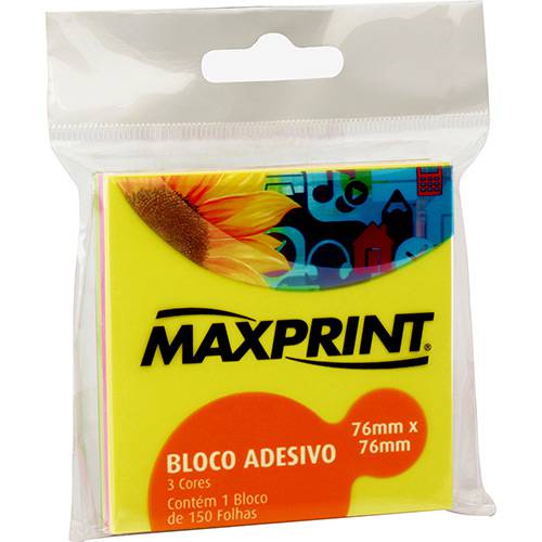 Tamanhos, Medidas e Dimensões do produto Bloco Adesivo Maxprint Médio Neon 3 Cores: Amarelo/ Verde / Rosa (76x76mm) - 150 Folhas