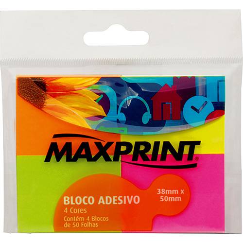 Tamanhos, Medidas e Dimensões do produto Bloco Adesivo Maxprint Pequeno (4 Blocos - 38x50mm) - Amarelo/ Verde / Rosa/ Laranja